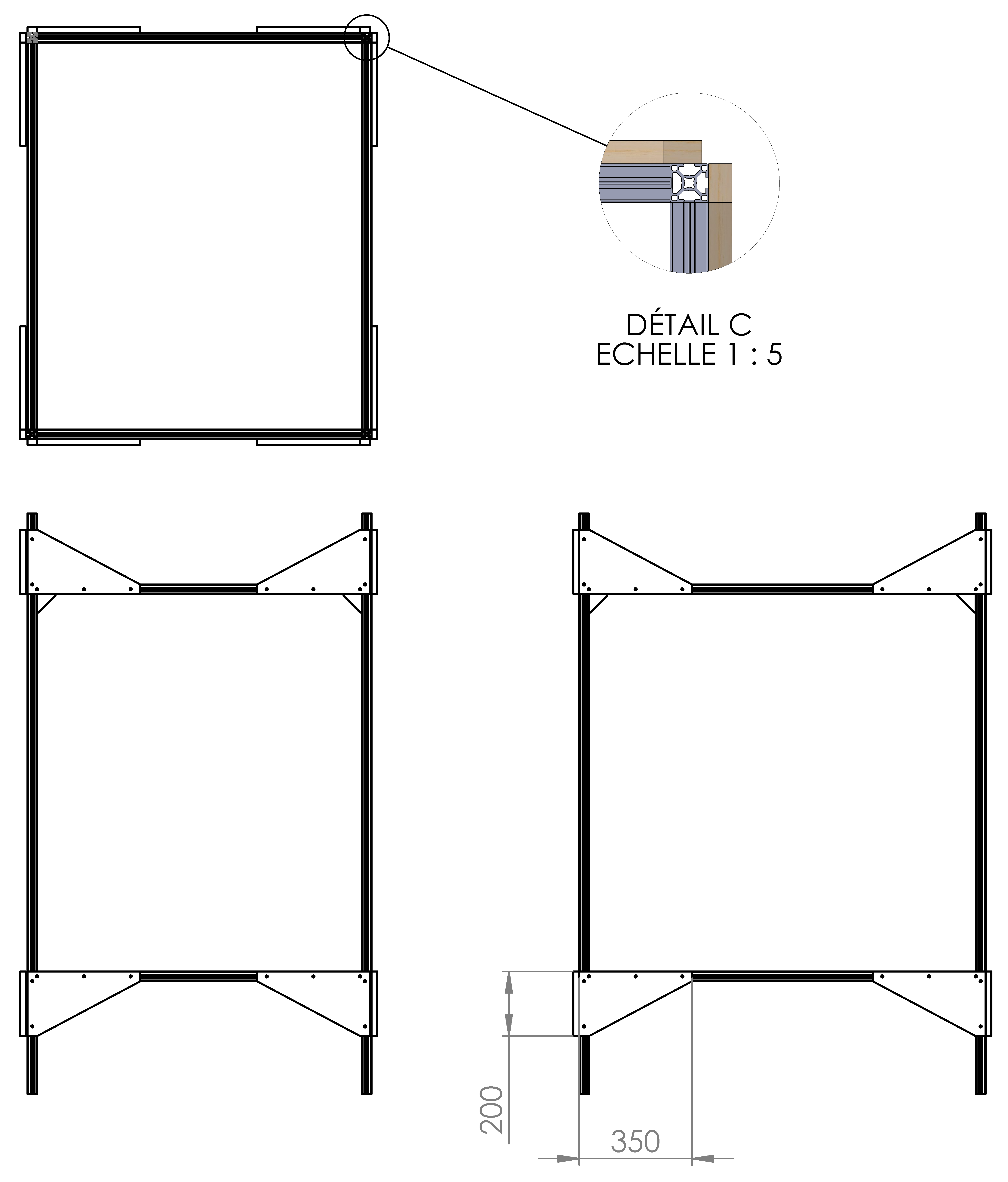 Aluminium frame with wood corners overview